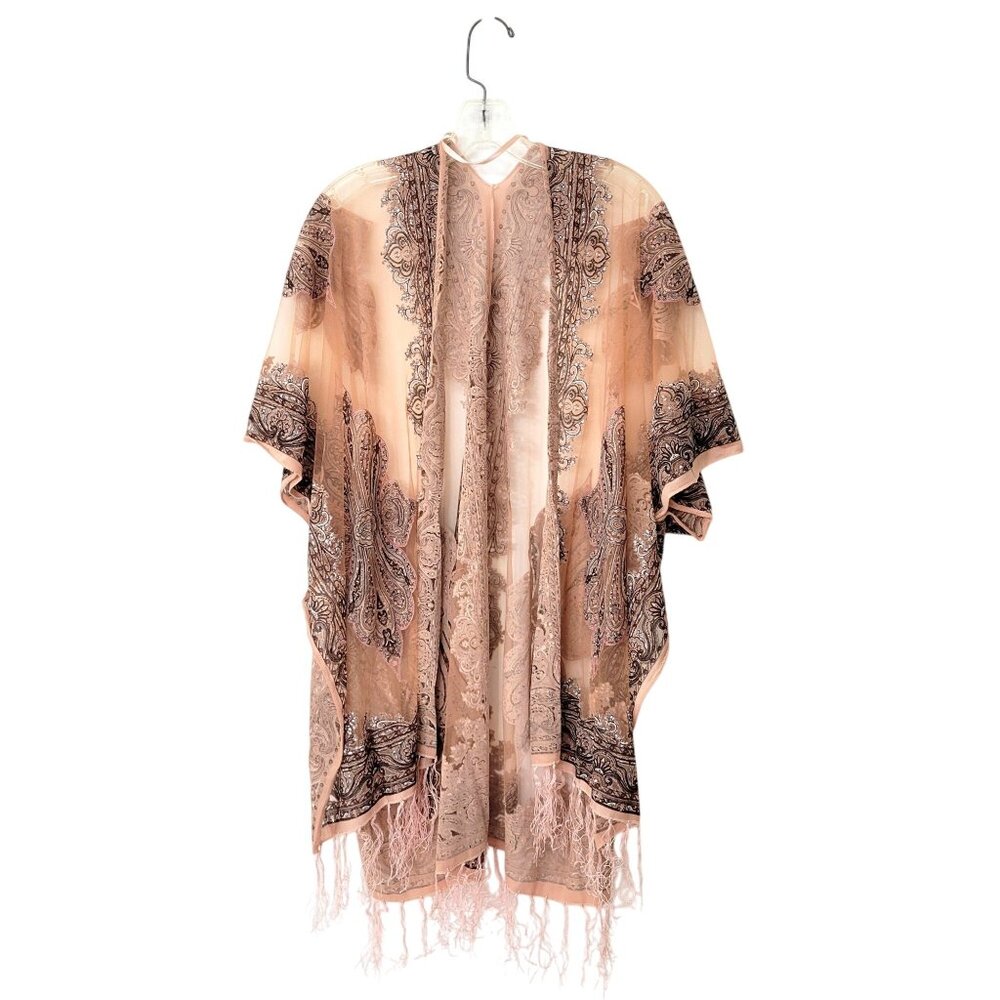 Pretty Persuasions Sheer Paisley Kimono Cardigan With Fringe Hem New with Tag